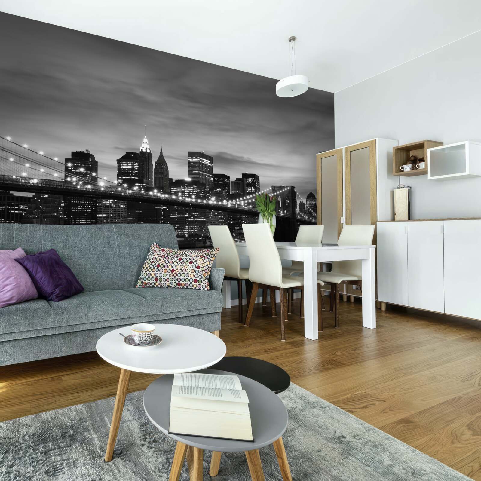 Fototapeta wieże w czerni i bieli oraz most na brooklynie