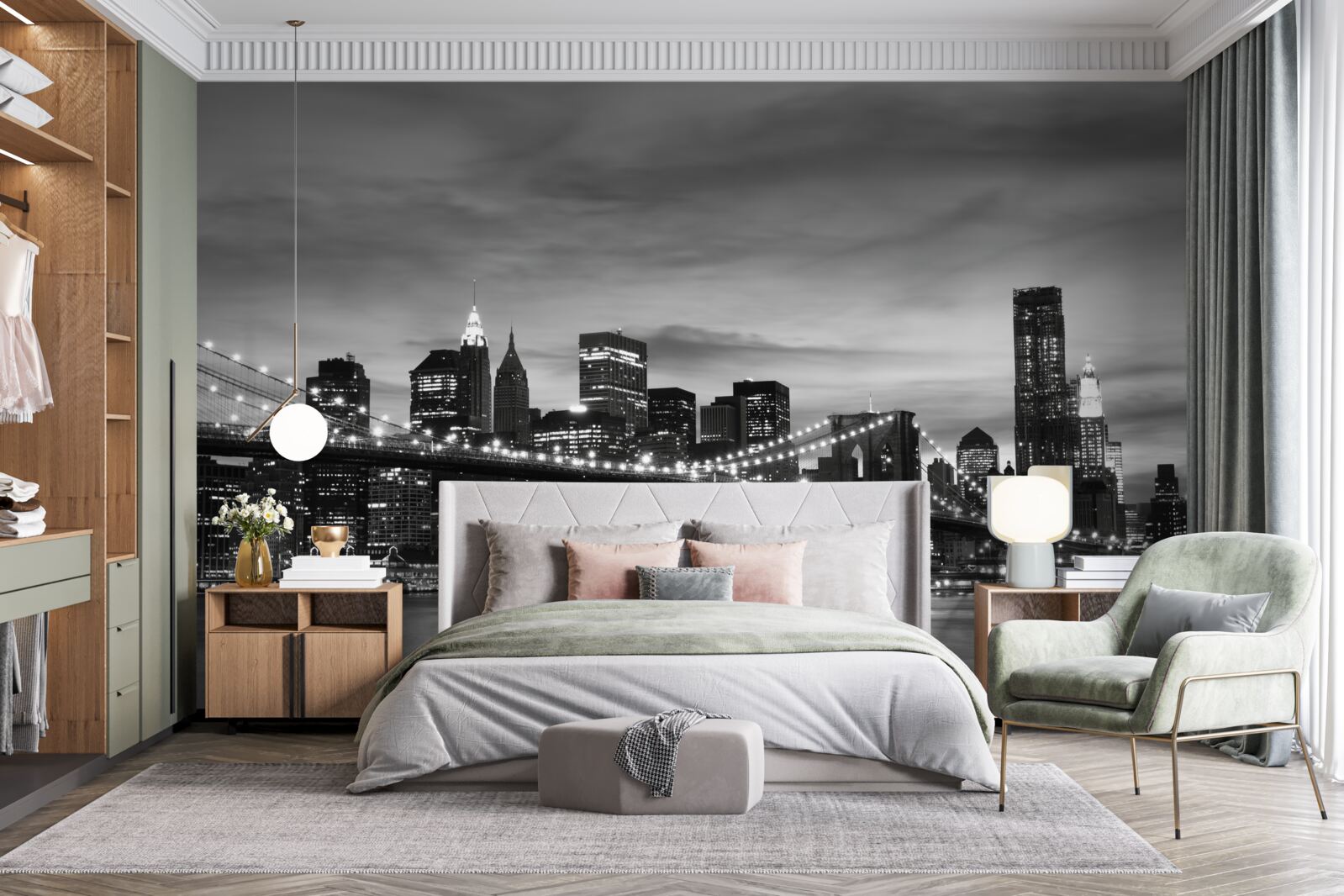 Fototapeta wieże w czerni i bieli oraz most na brooklynie