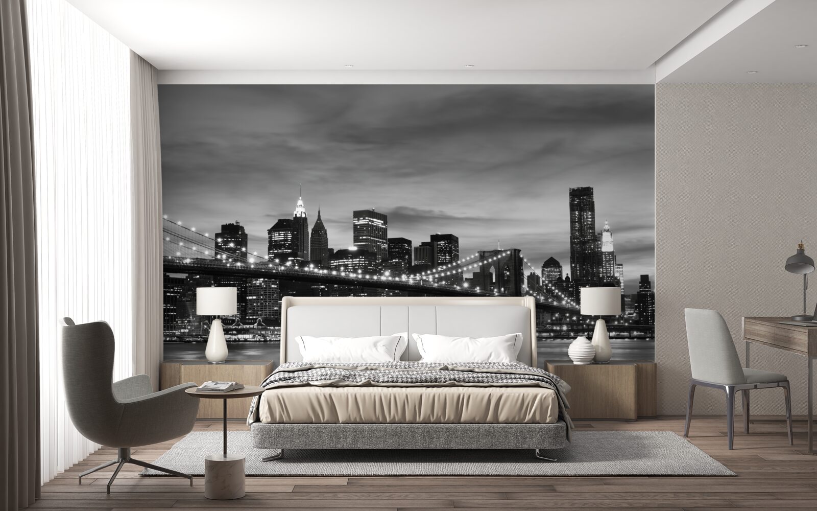 Fototapeta wieże w czerni i bieli oraz most na brooklynie