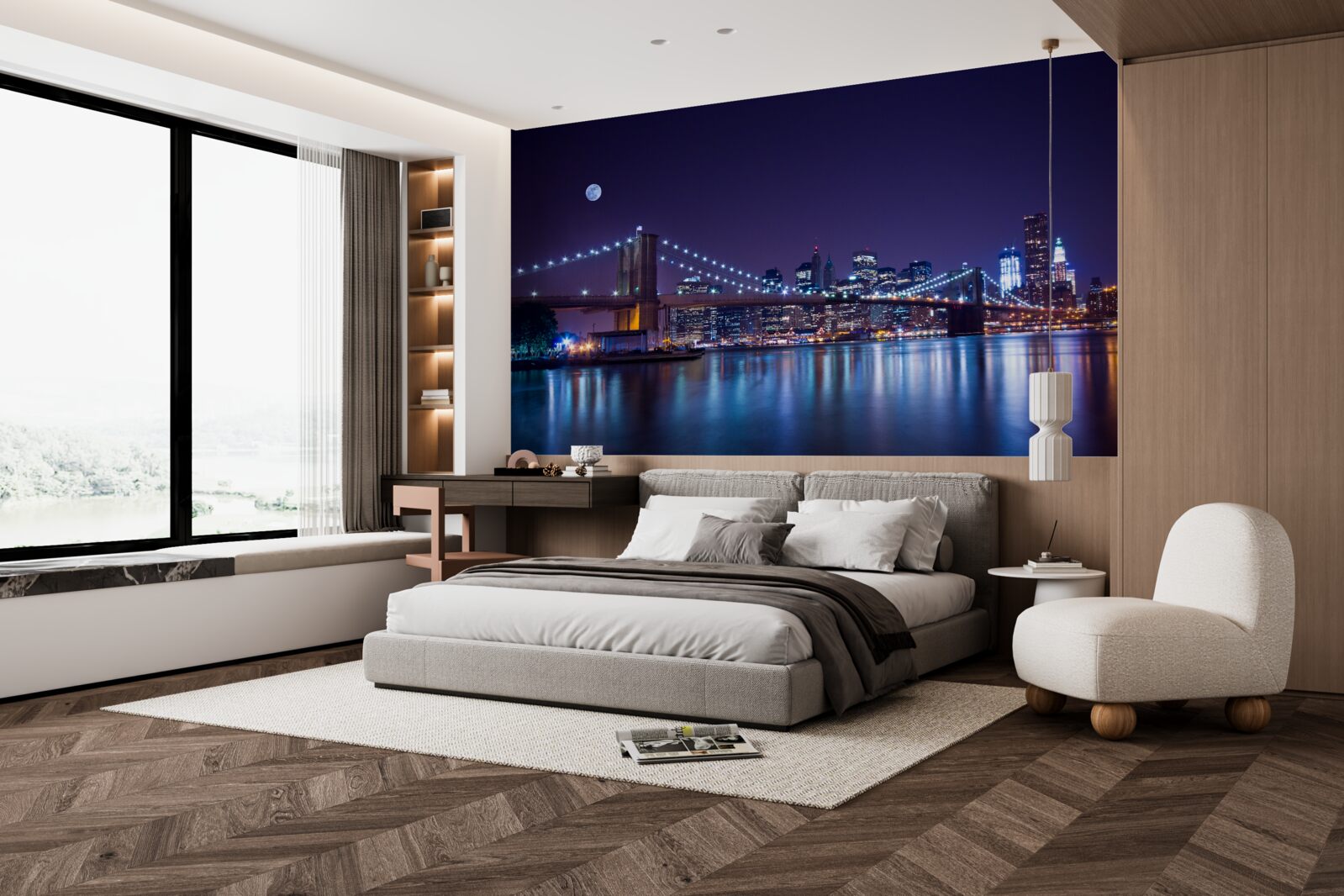 Fototapeta odbicia nocnych świateł miasta odbijają się w wodzie