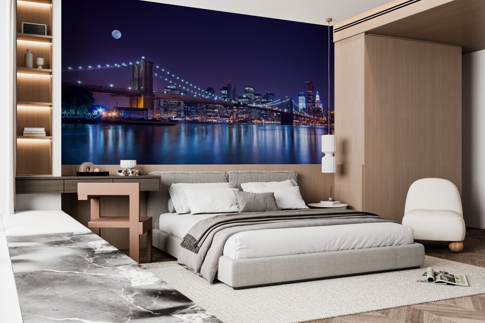 Fototapeta odbicia nocnych świateł miasta odbijają się w wodzie