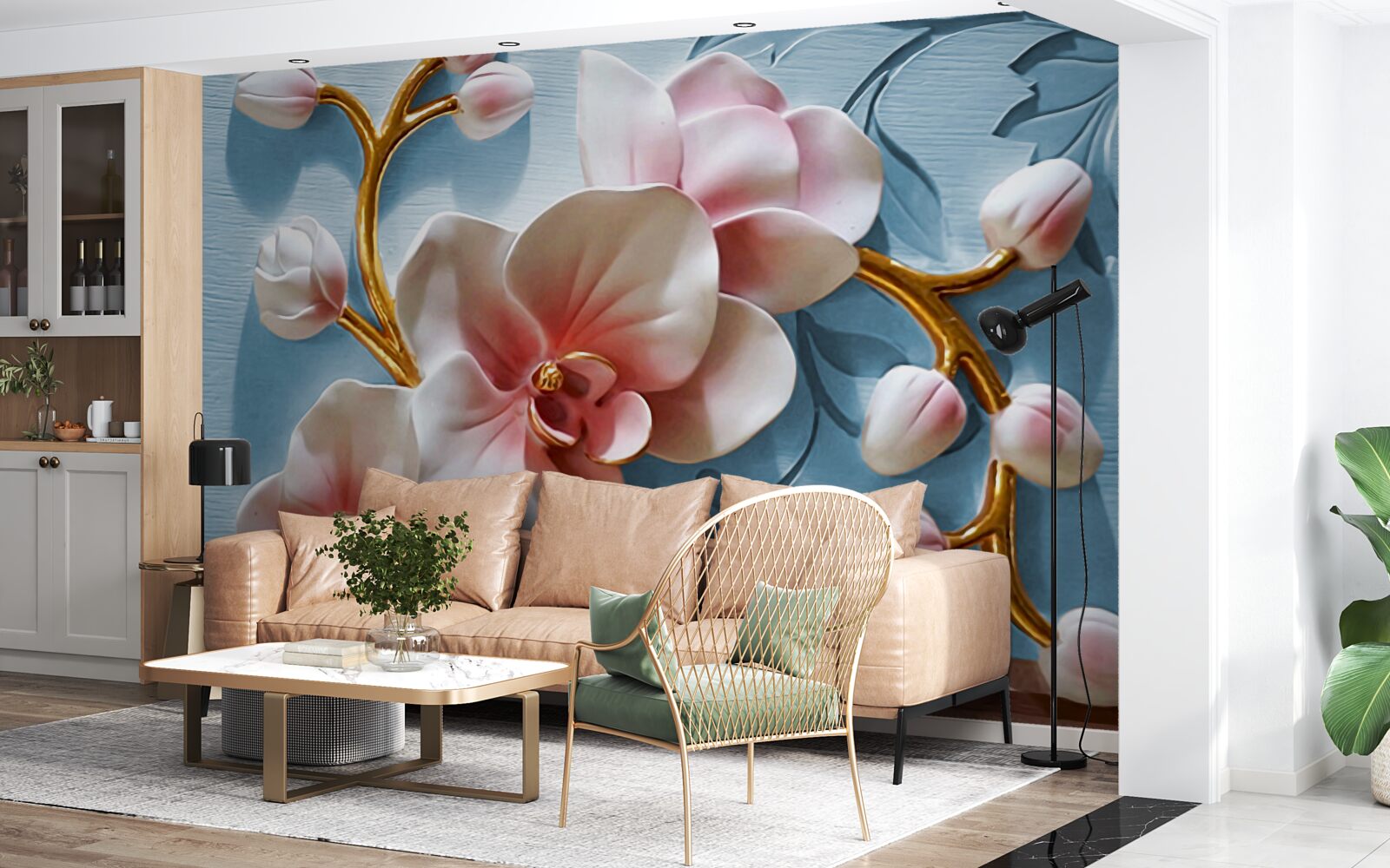 Fototapeta biała orchidea na błękitnym niebie