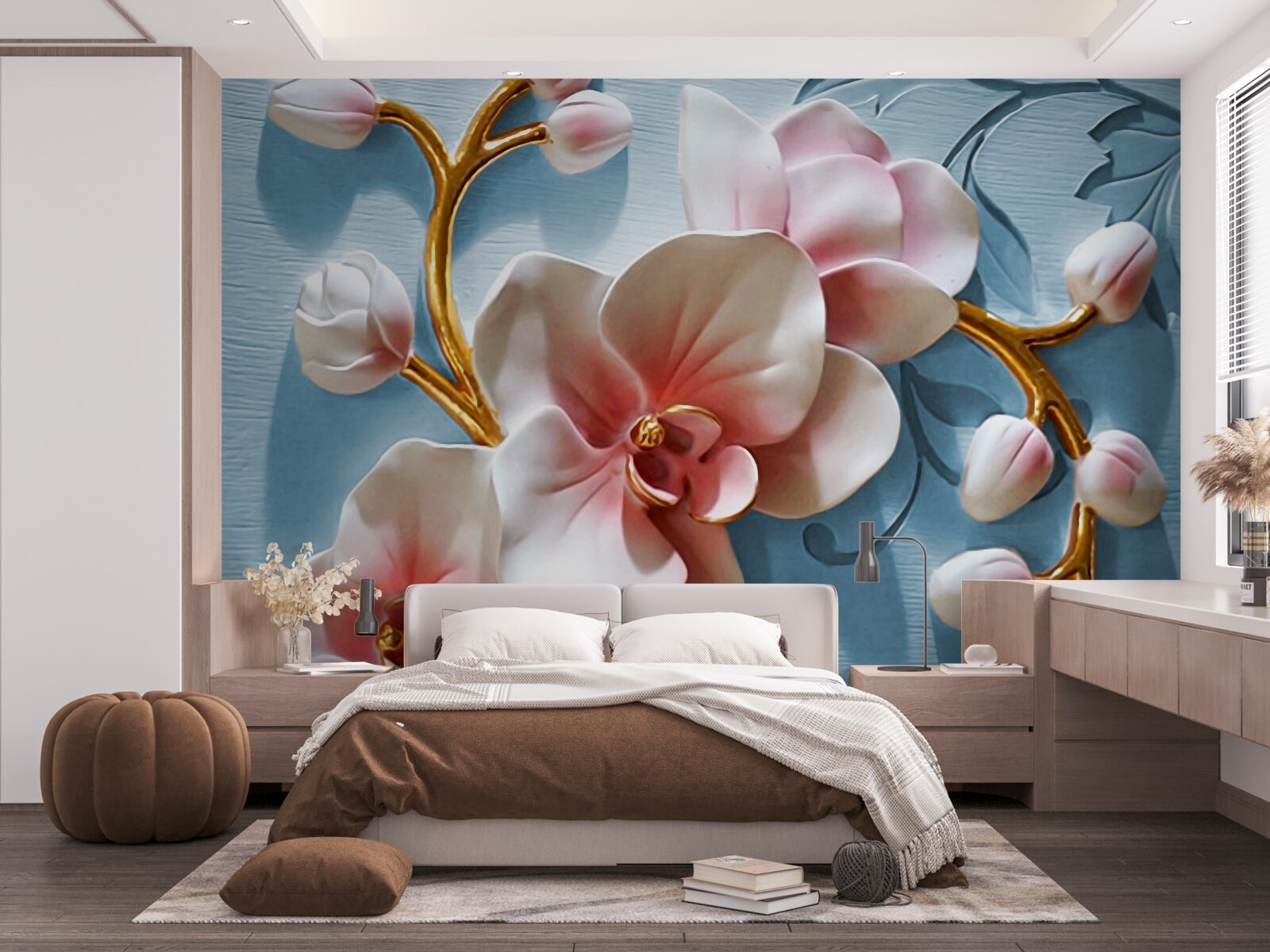 Fototapeta biała orchidea na błękitnym niebie