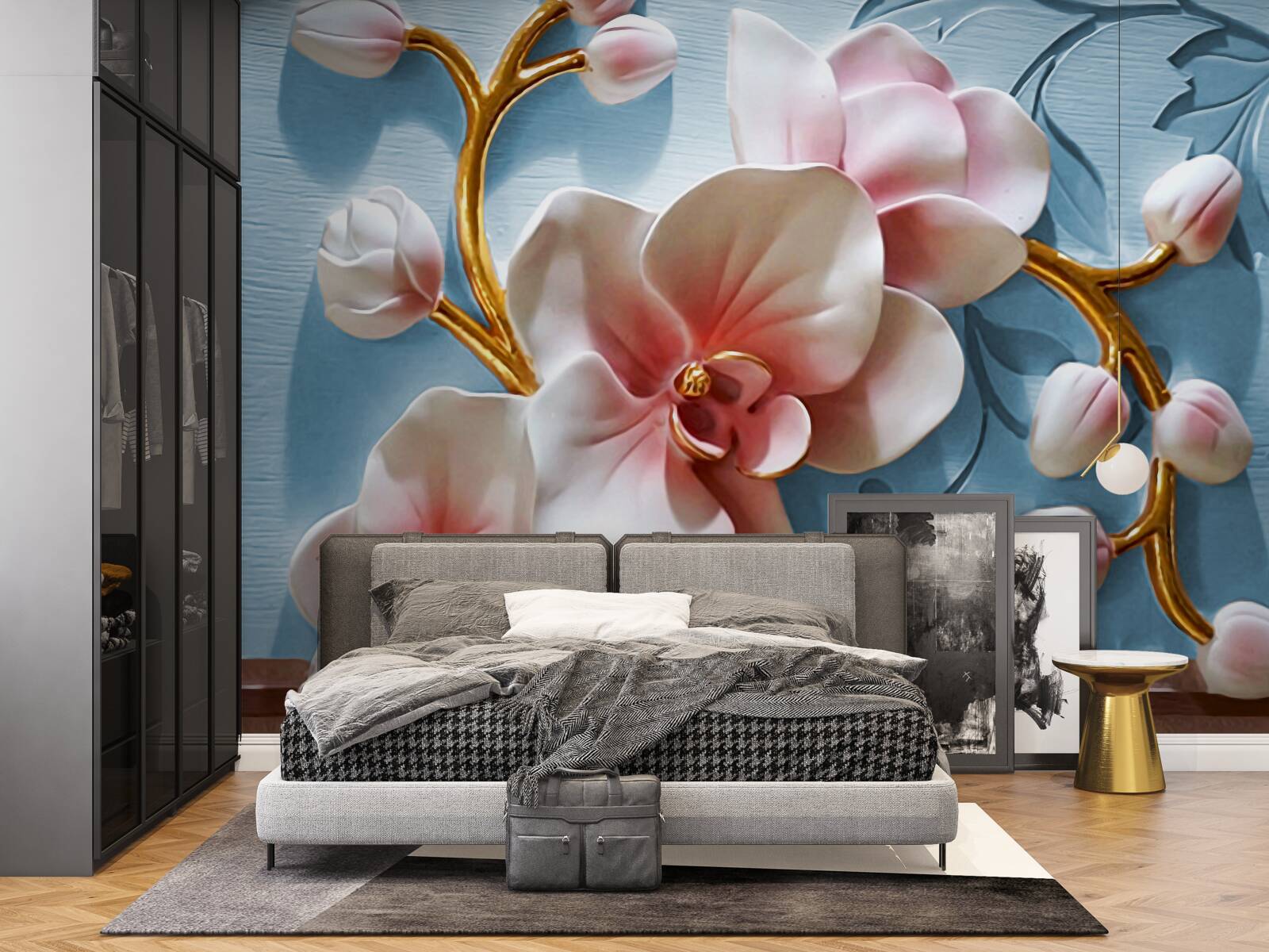 Fototapeta biała orchidea na błękitnym niebie