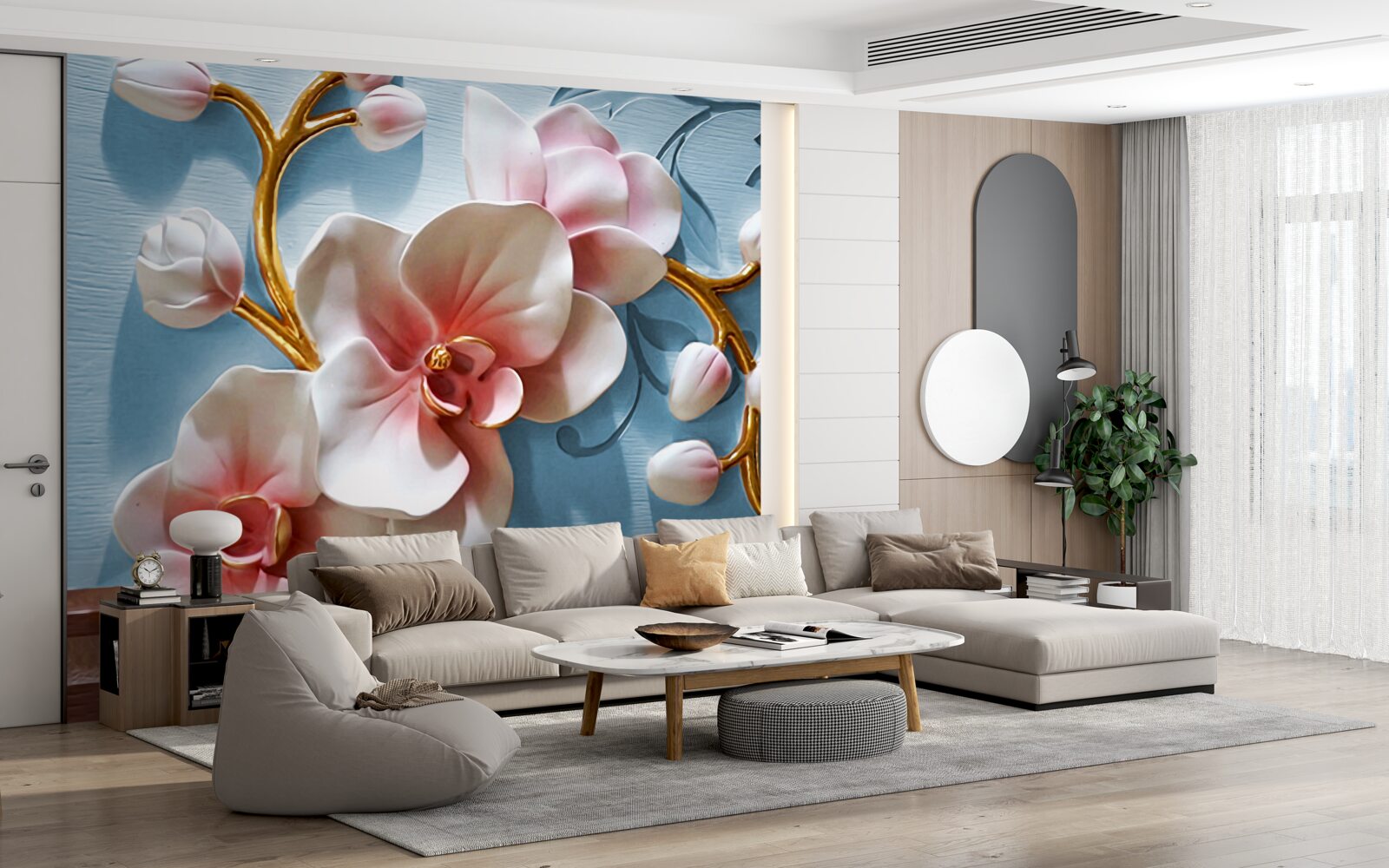 Fototapeta biała orchidea na błękitnym niebie