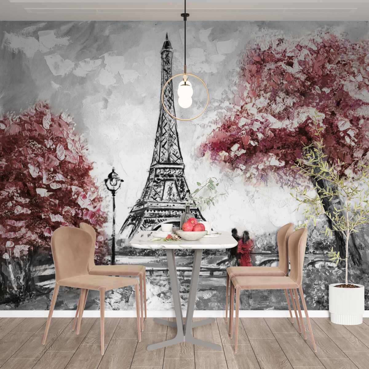 Fototapeta dwie osoby cieszące się widokiem na wieżę eiffla