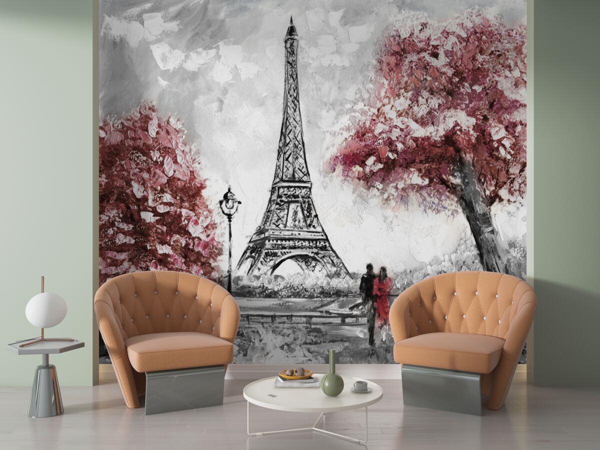 Fototapeta dwie osoby cieszące się widokiem na wieżę eiffla