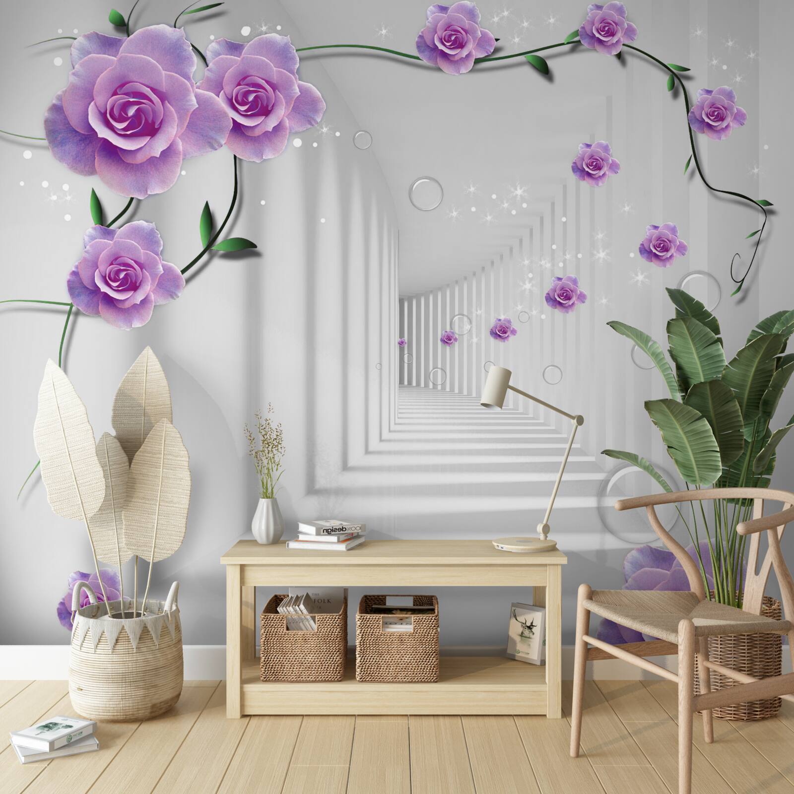 Fototapeta kwiaty, które kwitły w tle tunelu