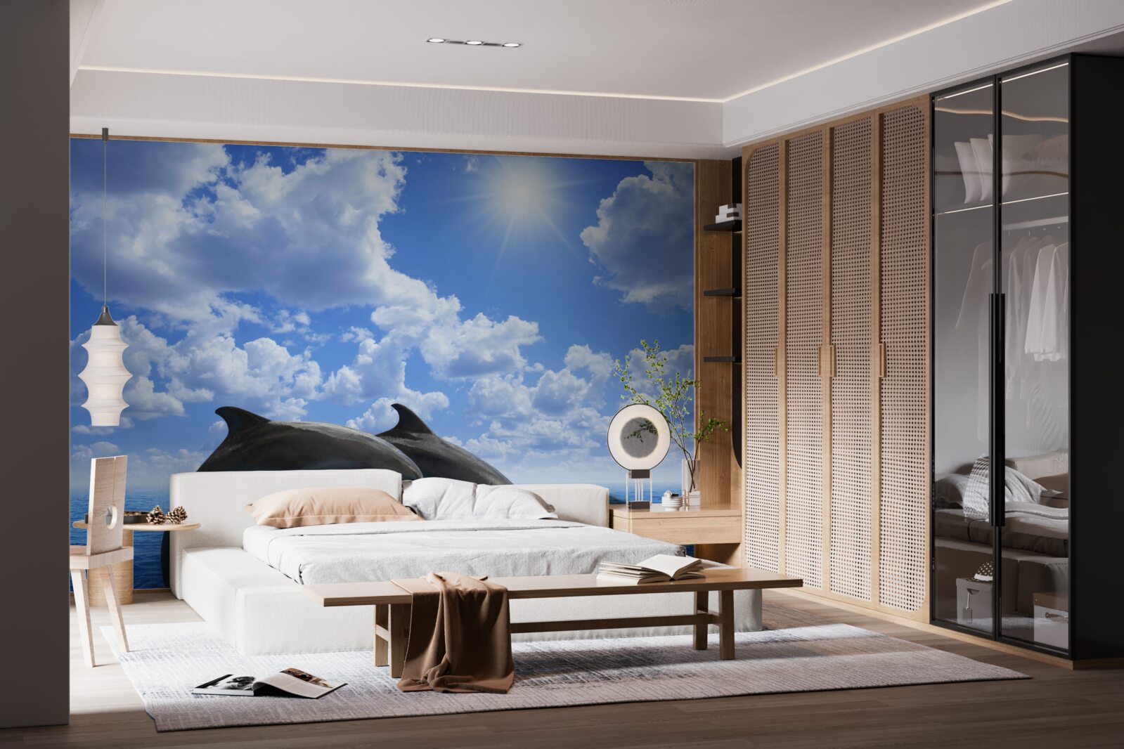 Fototapeta delfiny skaczące nad powierzchnią wody