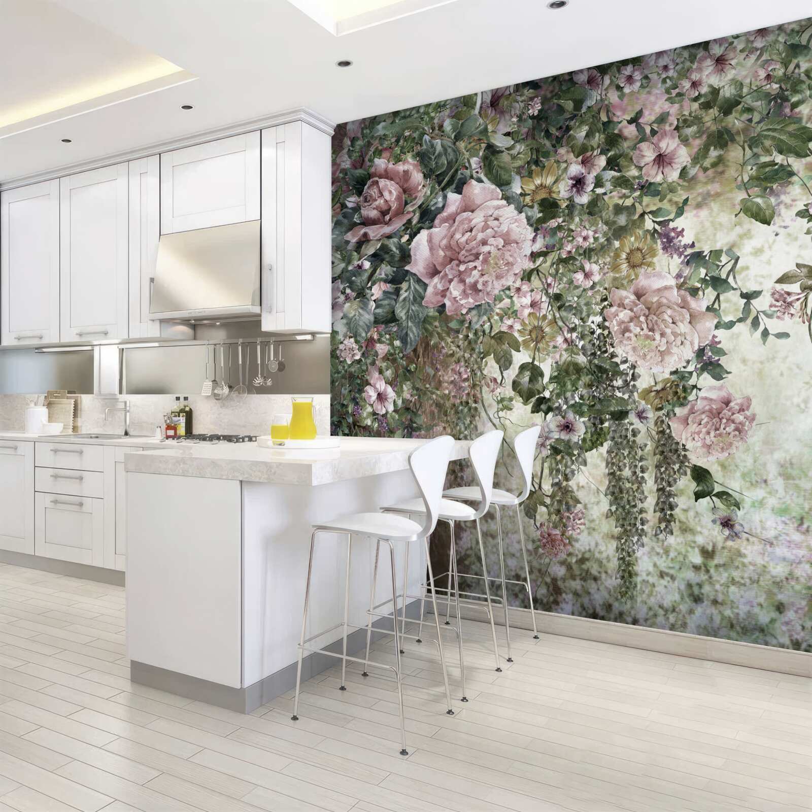 Fototapeta zieleń otoczona różnorodnymi wiosennymi kwiatami