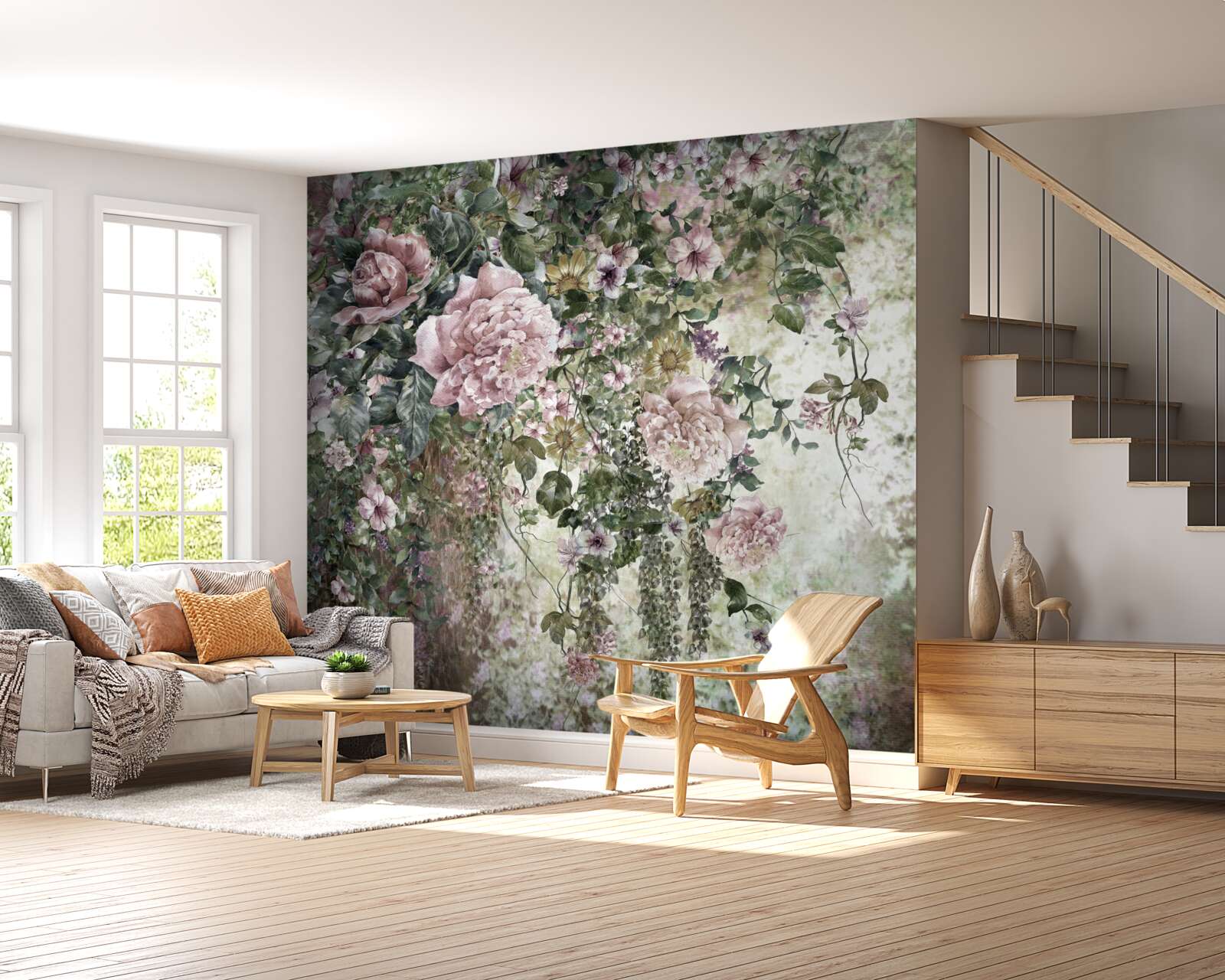 Fototapeta zieleń otoczona różnorodnymi wiosennymi kwiatami