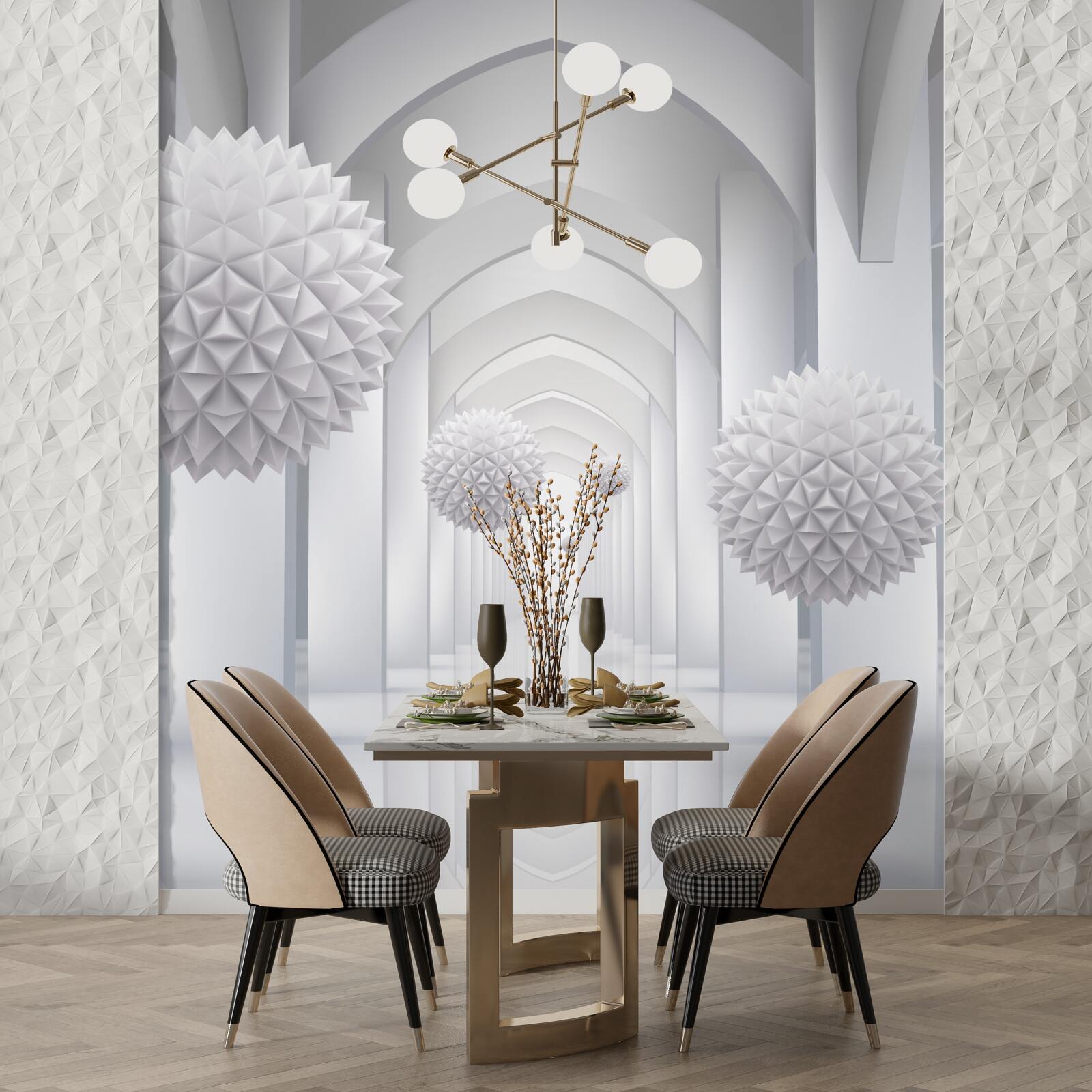 Fototapeta Łuki w stylu gotyckim i balony wznoszące się w niebo