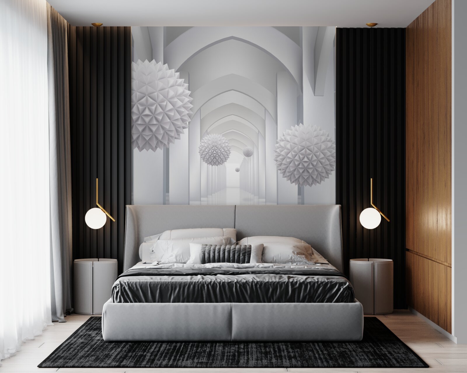 Fototapeta Łuki w stylu gotyckim i balony wznoszące się w niebo