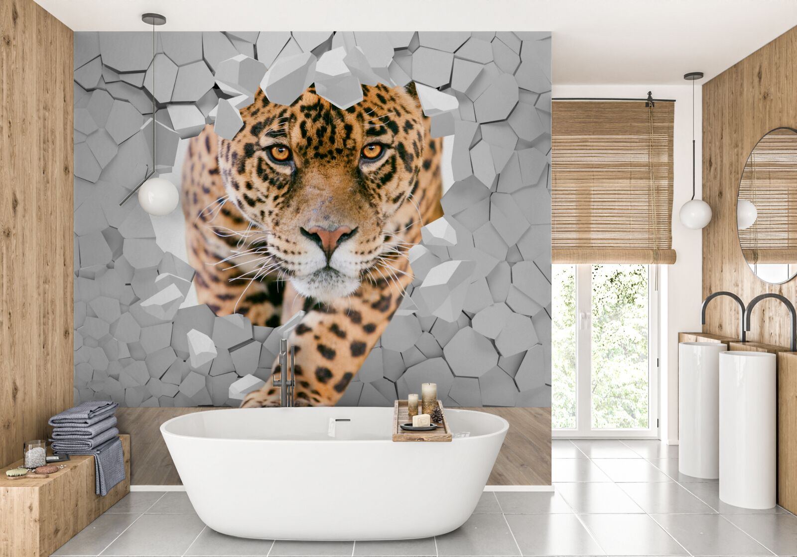 Fototapeta lampart przenika przez ścianę