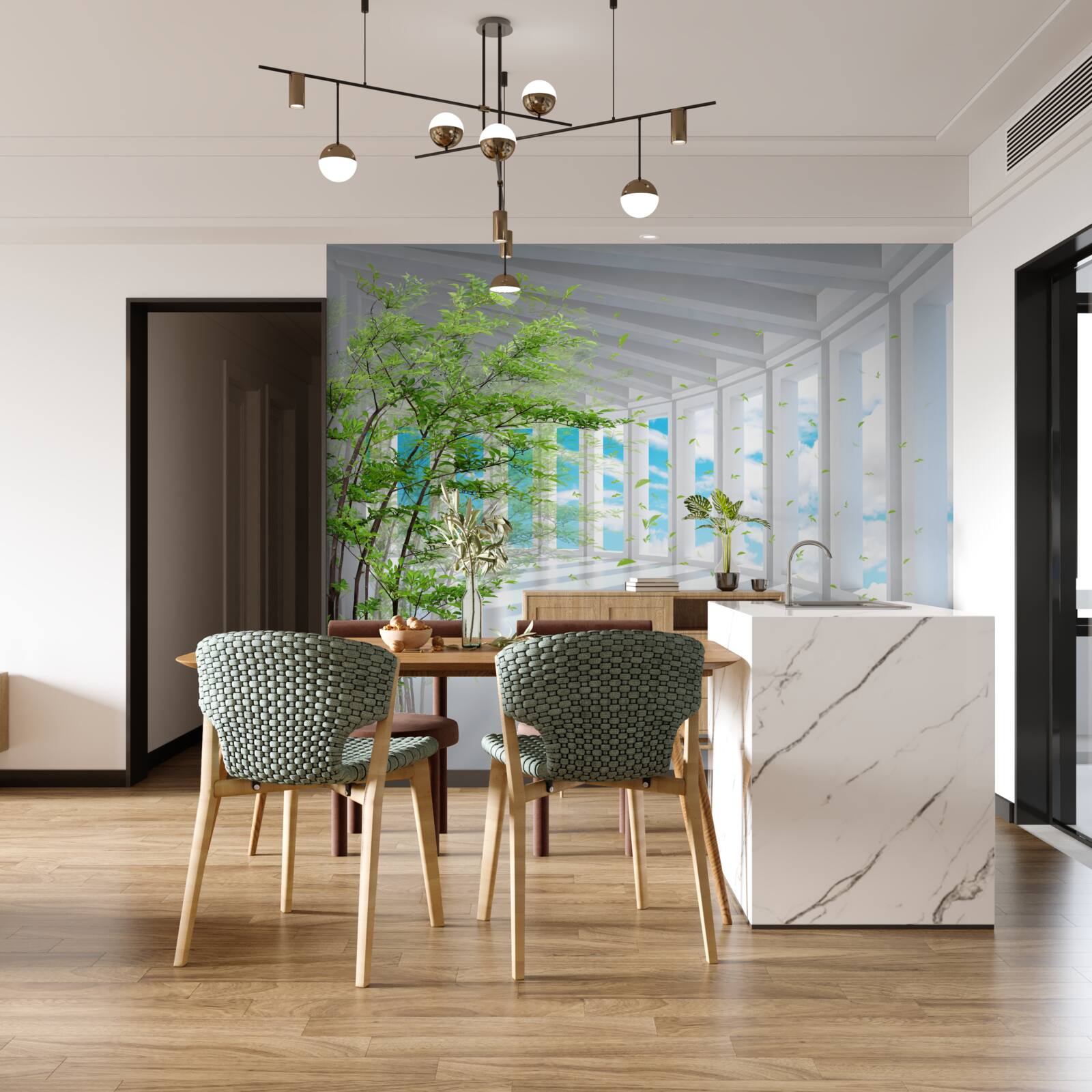 Fototapeta zapierający dech w piersiach taras rozświetlony promieniami słońca