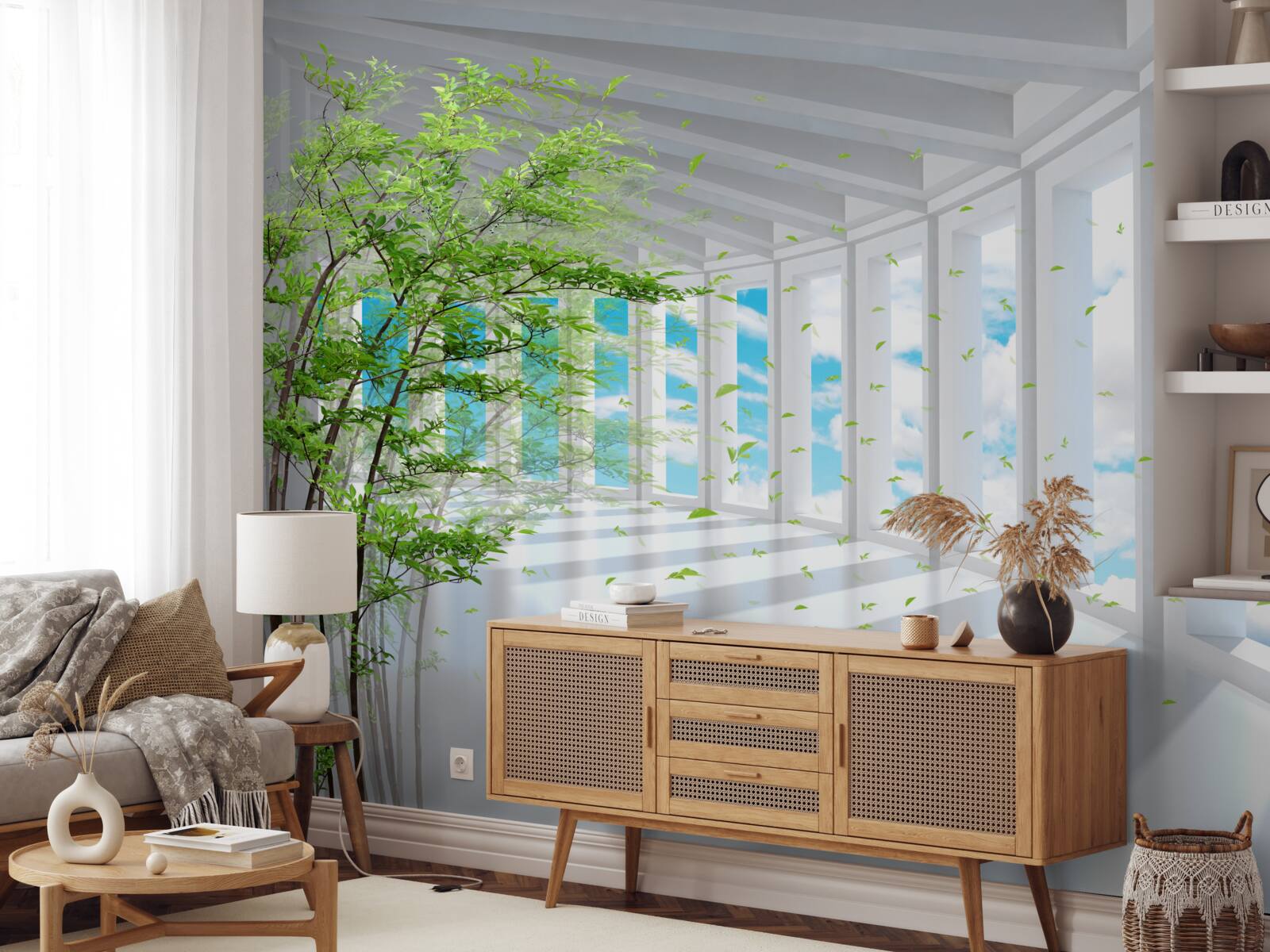 Fototapeta zapierający dech w piersiach taras rozświetlony promieniami słońca