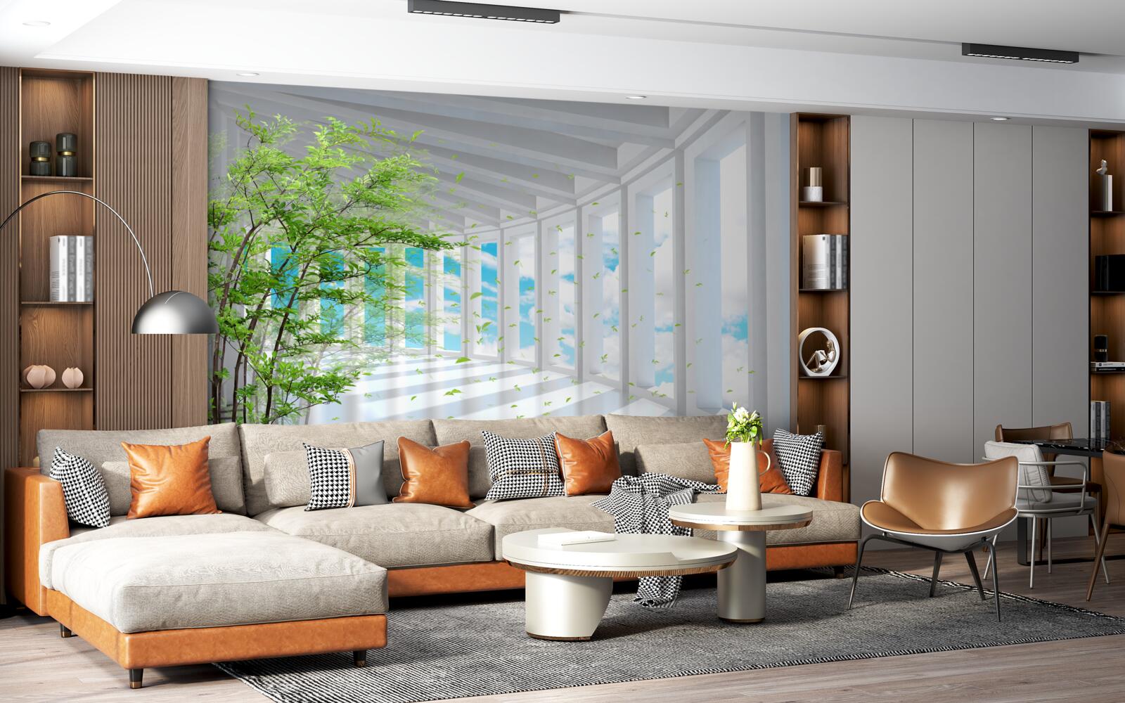 Fototapeta zapierający dech w piersiach taras rozświetlony promieniami słońca