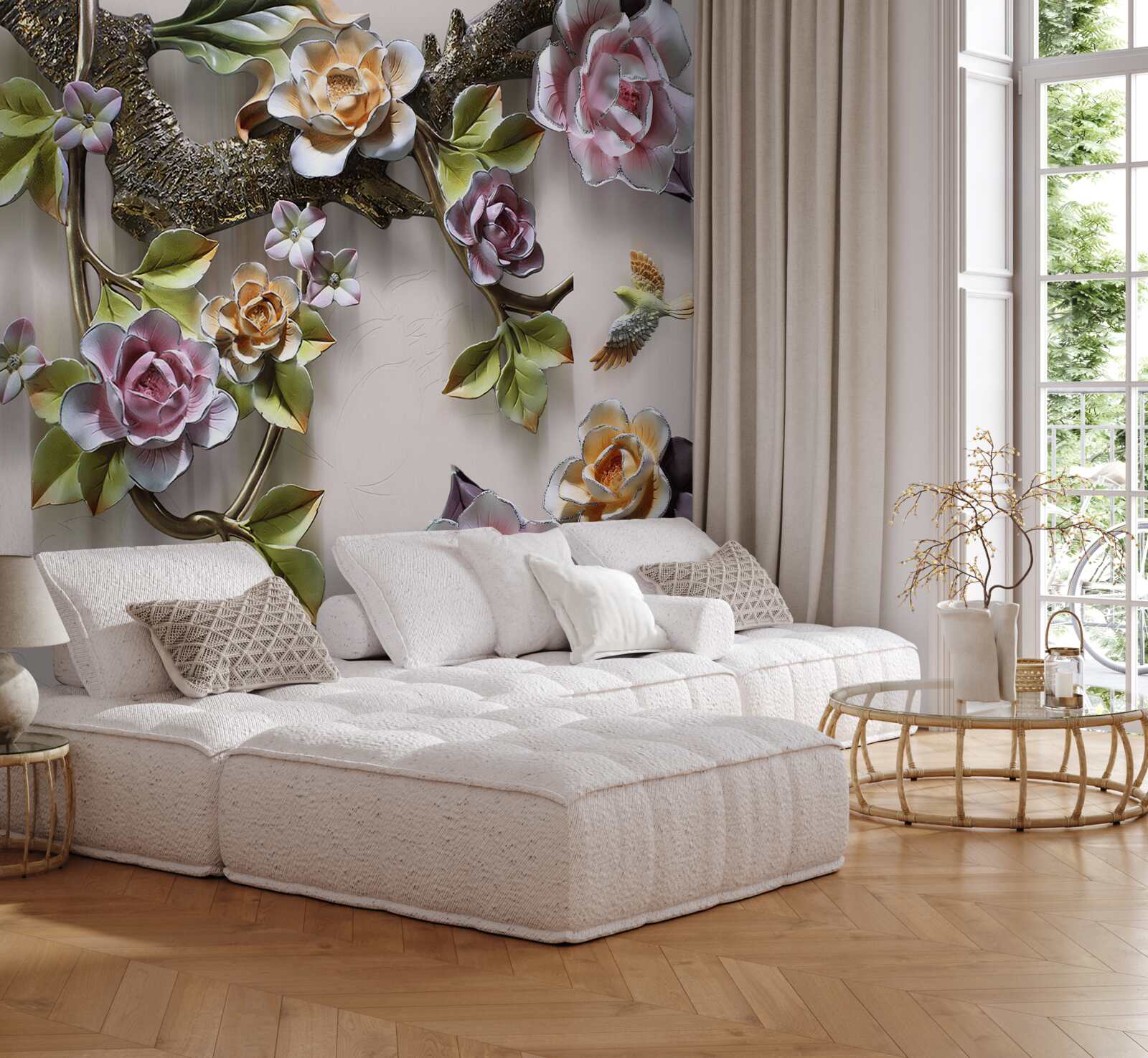 Fototapeta kolorowe róże na gałązkach są przepiękne