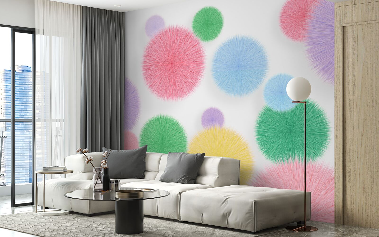 Fototapeta kolorowe kółka na jasnym tle