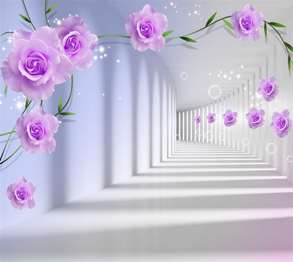 Fototapeta fioletowa róża herbaciana na gałęziach