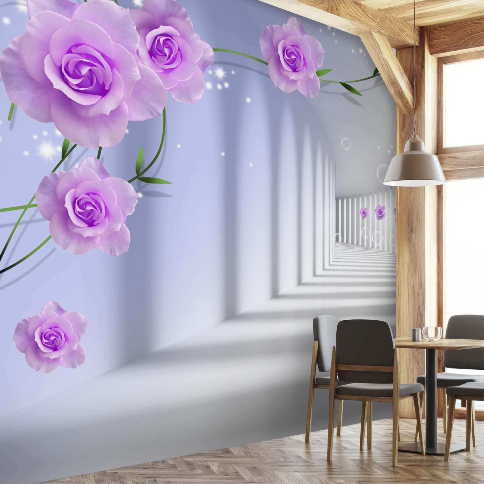 Fototapeta fioletowa róża herbaciana na gałęziach