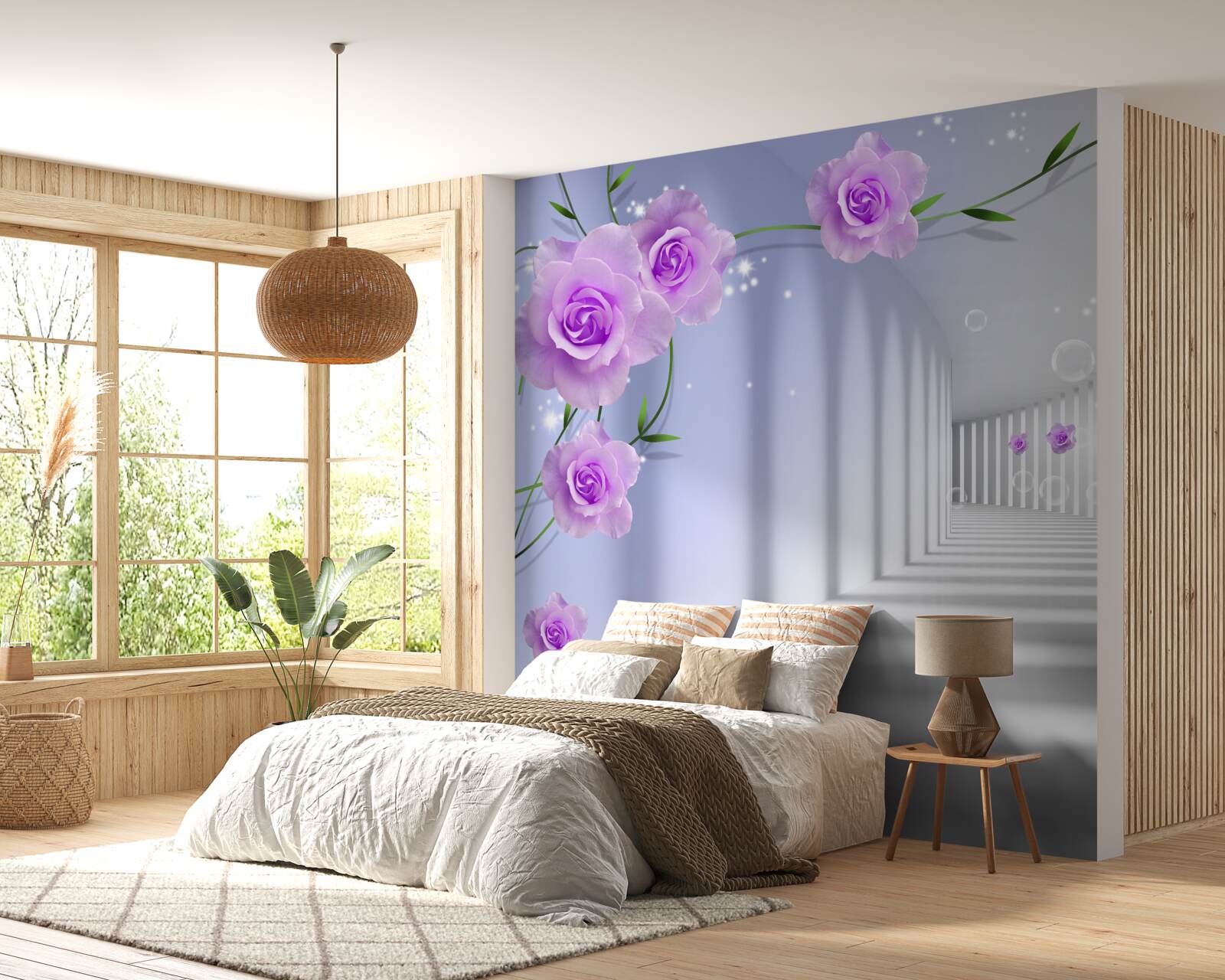 Fototapeta fioletowa róża herbaciana na gałęziach