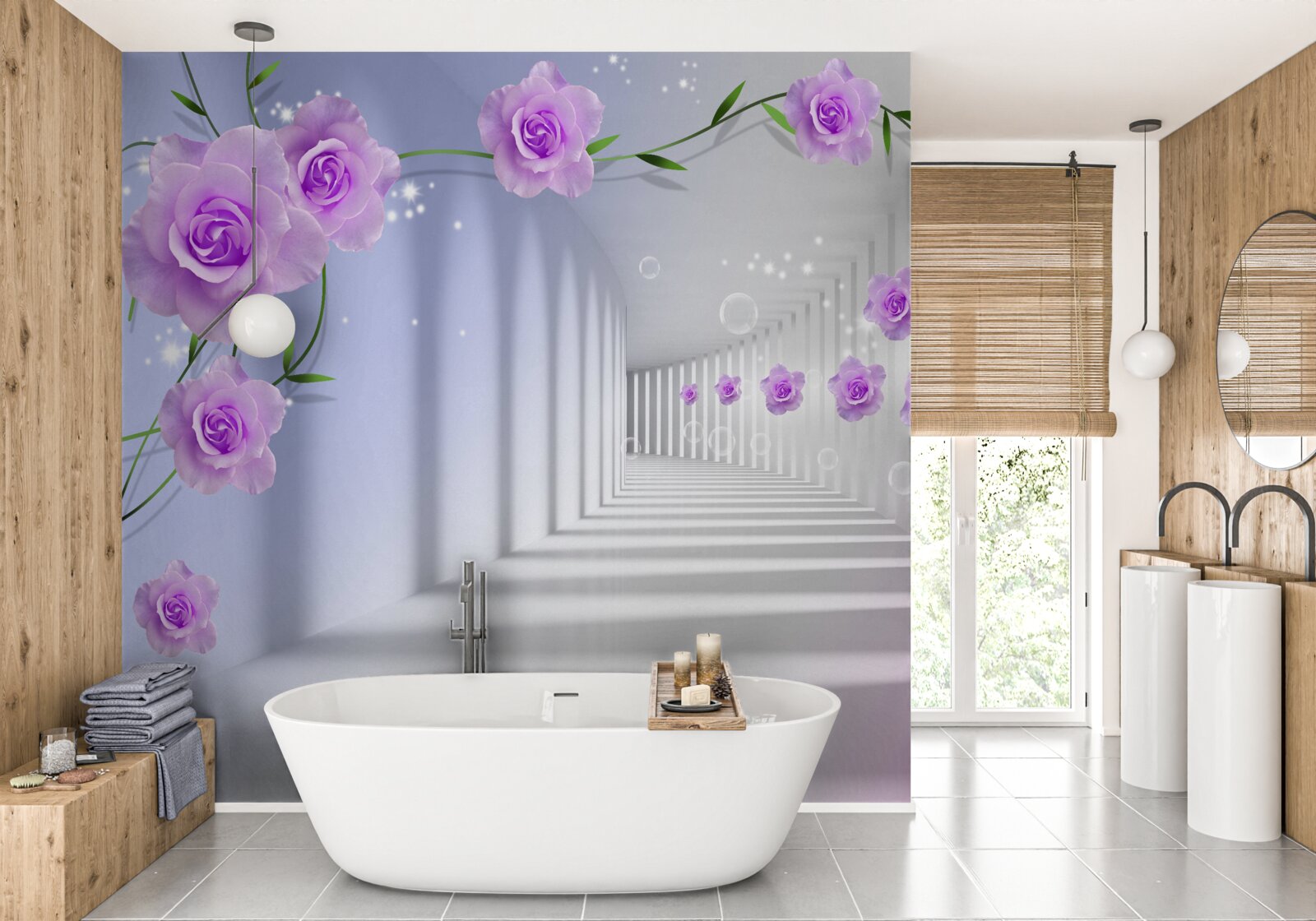 Fototapeta fioletowa róża herbaciana na gałęziach