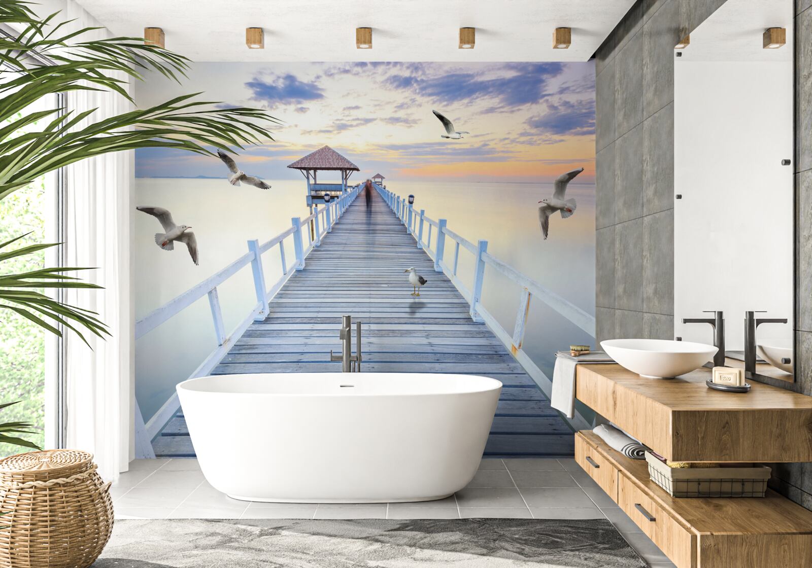 Fototapeta drewniany most prowadzący do oceanu