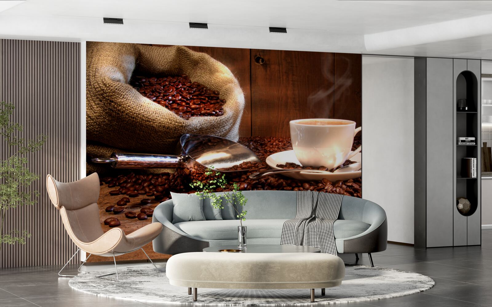 Fototapeta ziarna kawy pod filiżanką aromatycznej kawy