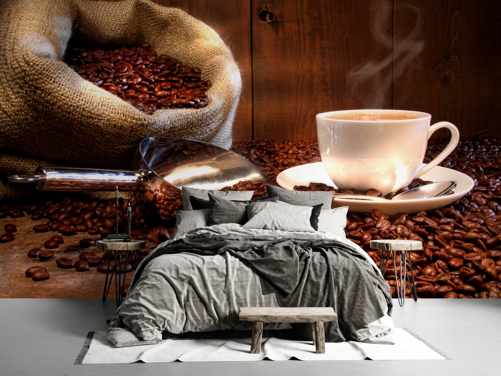 Fototapeta ziarna kawy pod filiżanką aromatycznej kawy