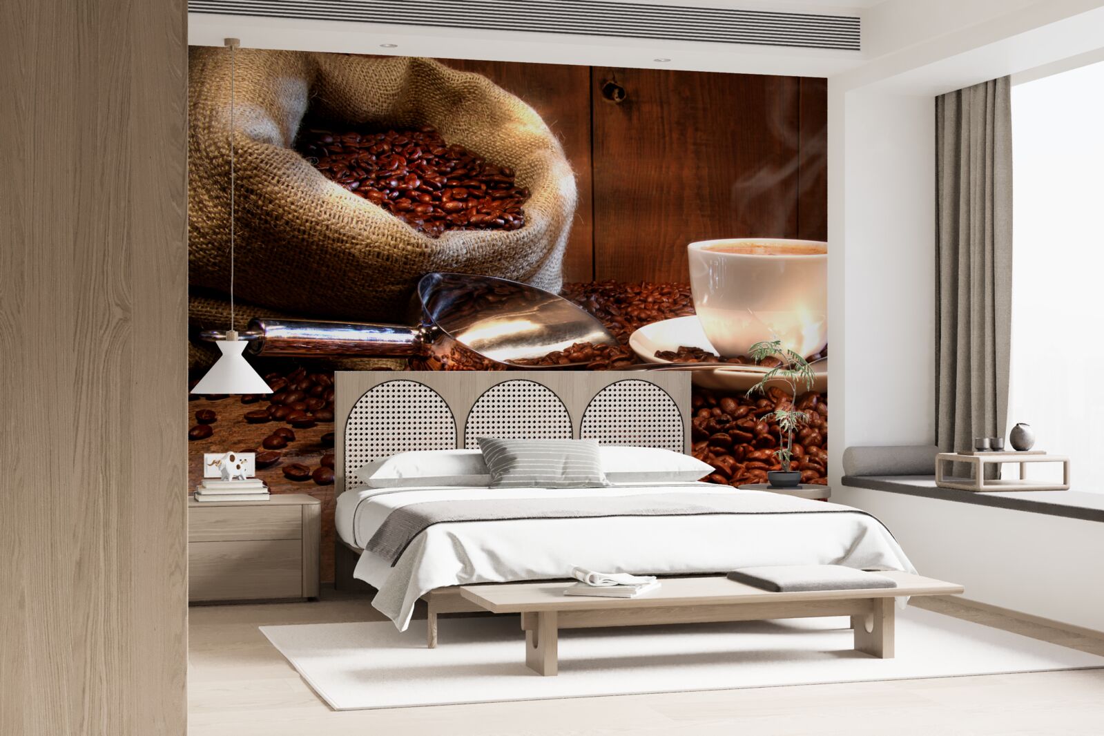 Fototapeta ziarna kawy pod filiżanką aromatycznej kawy