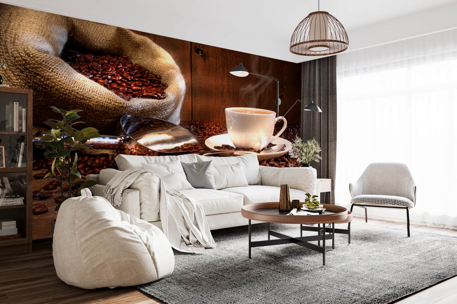 Fototapeta ziarna kawy pod filiżanką aromatycznej kawy