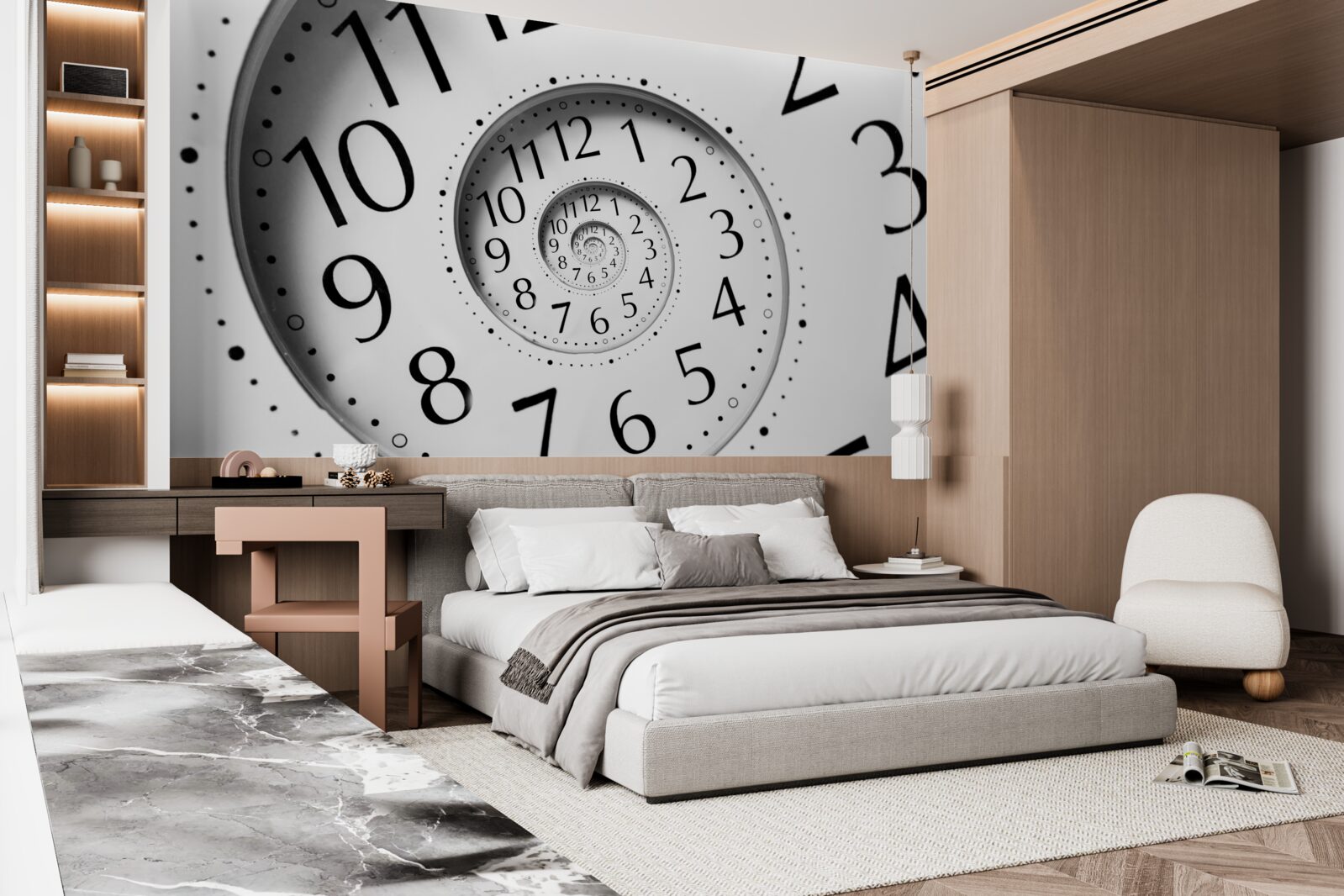 Fototapeta zegar spiralny w kolorze białym