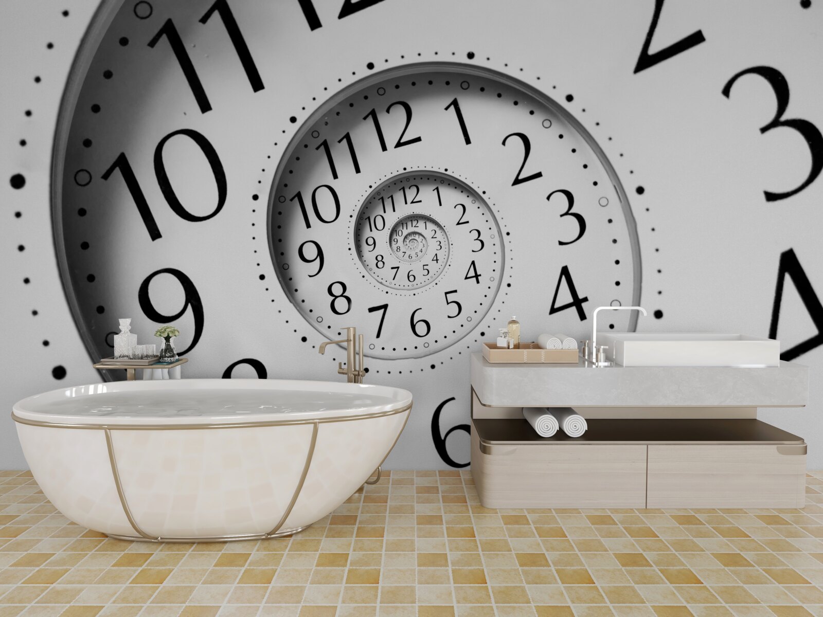 Fototapeta zegar spiralny w kolorze białym