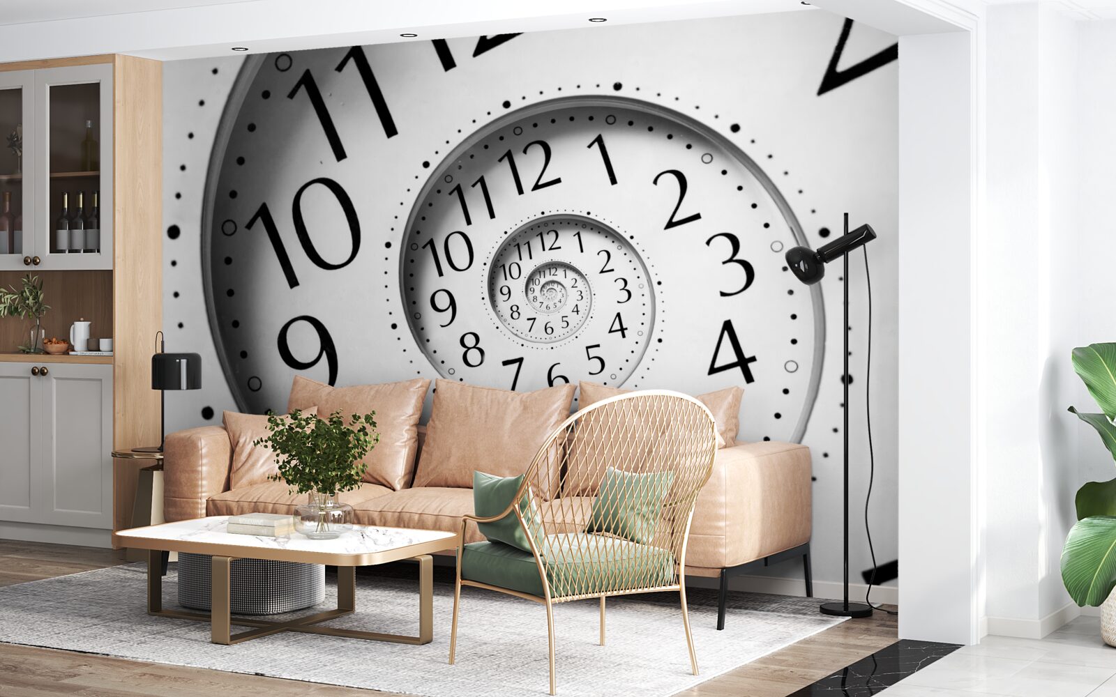 Fototapeta zegar spiralny w kolorze białym