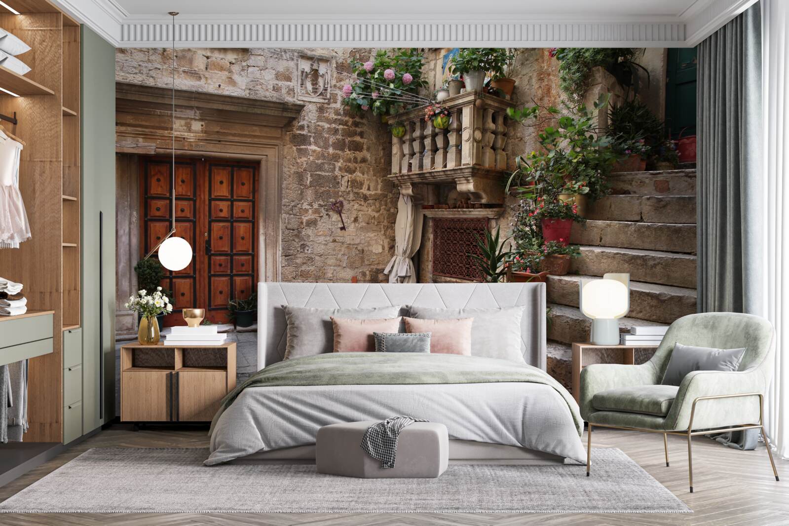 Fototapeta zabytkowe stopnie schodów na dziedzińcu