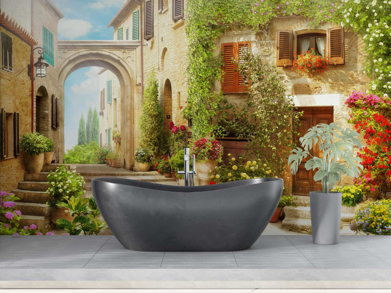 Fototapeta kącik z kwiatami na ulicy