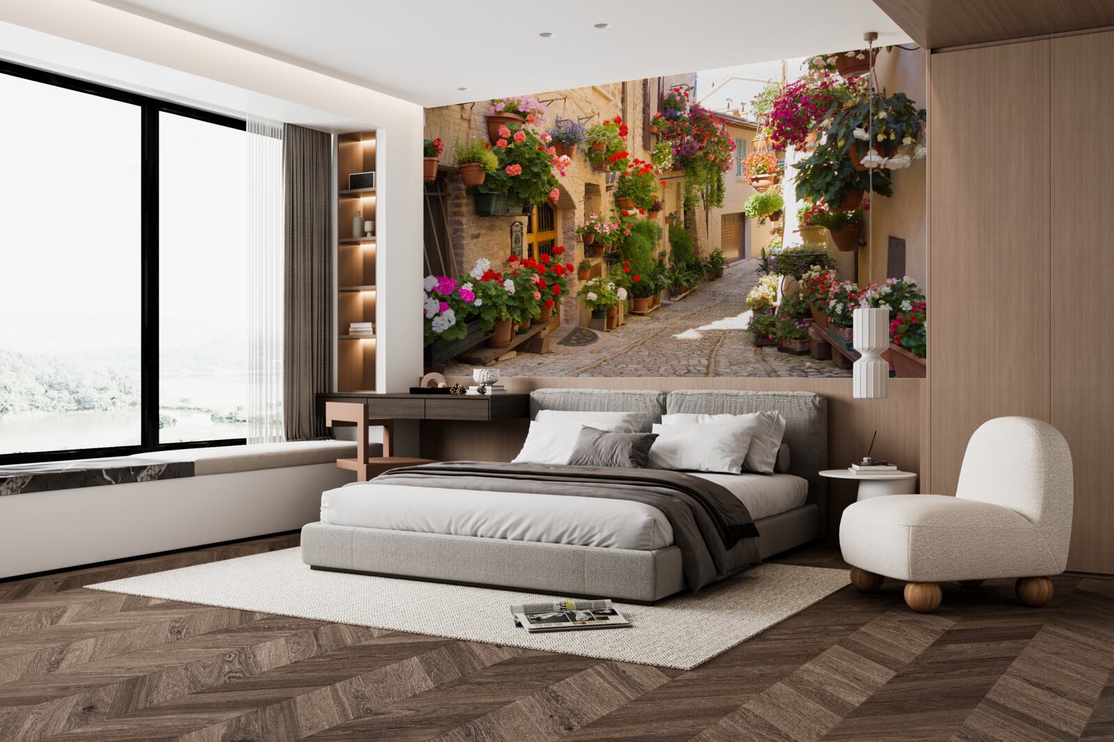 Fototapeta naturalne kwiaty na zabytkowej ulicy