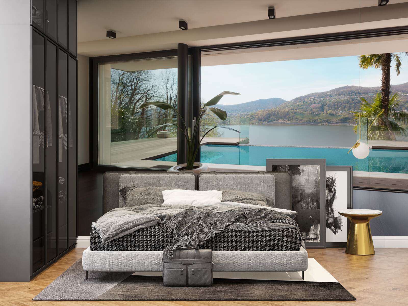 Fototapeta ekskluzywny basen z panoramicznym widokiem na pasmo górskie