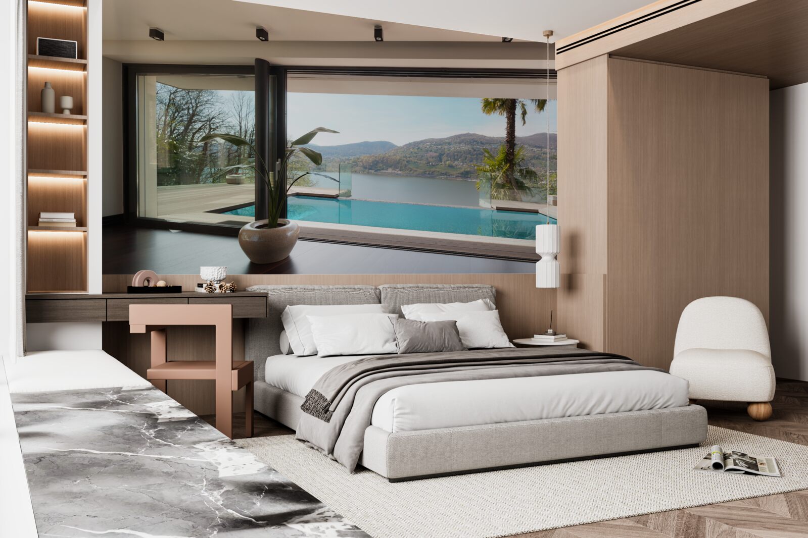 Fototapeta ekskluzywny basen z panoramicznym widokiem na pasmo górskie