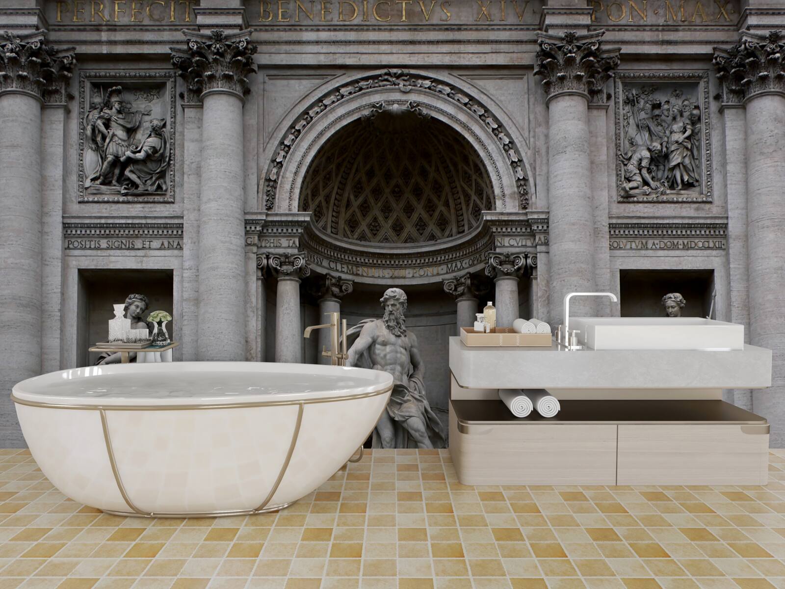 Fototapeta posągi z fontanną treves