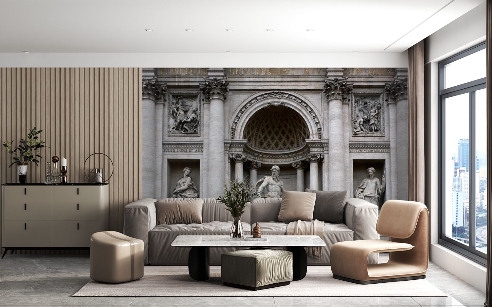 Fototapeta posągi z fontanną treves