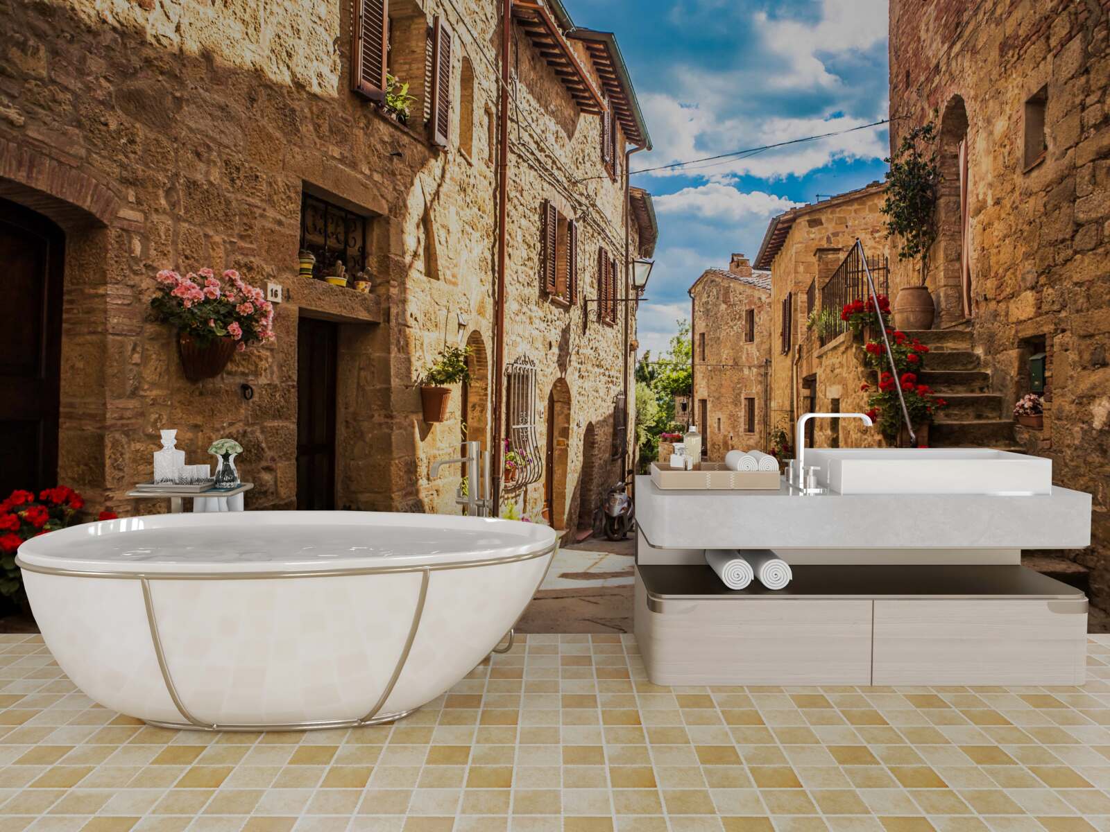 Fototapeta toskańska ulica w letni jasny dzień