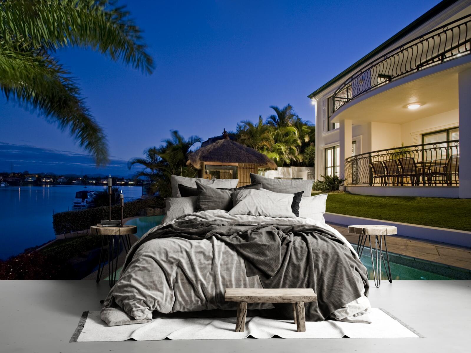 Fototapeta luksusowy basen obok obiektu