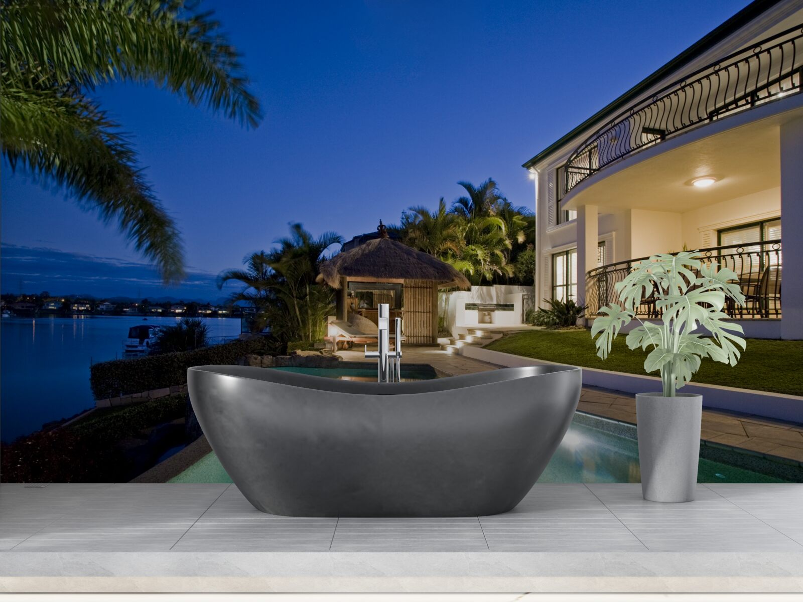 Fototapeta luksusowy basen obok obiektu