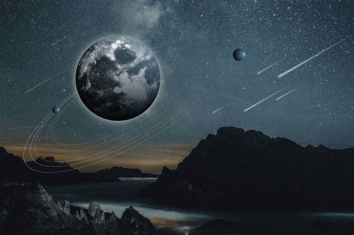 Fototapeta deszcz meteorytów i satelita ziemi