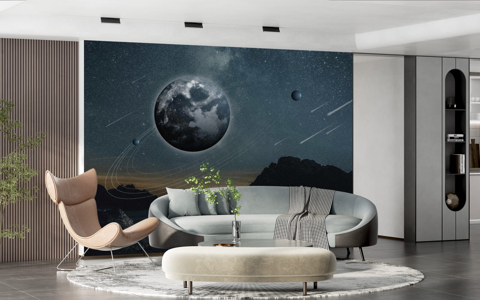 Fototapeta deszcz meteorytów i satelita ziemi