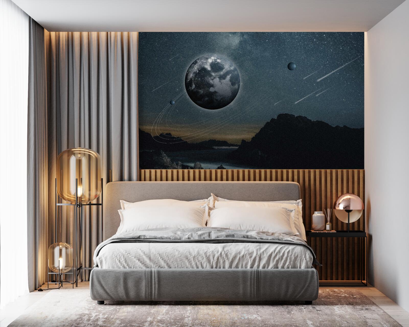 Fototapeta deszcz meteorytów i satelita ziemi