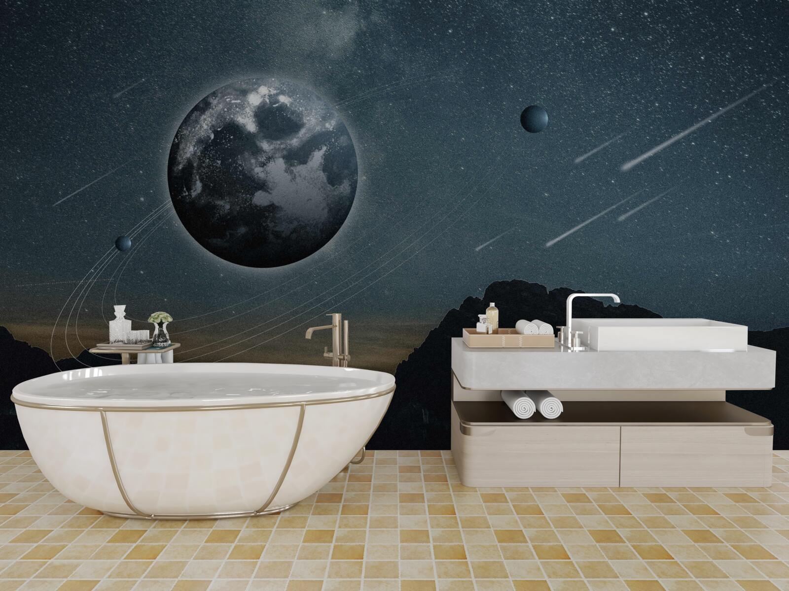 Fototapeta deszcz meteorytów i satelita ziemi