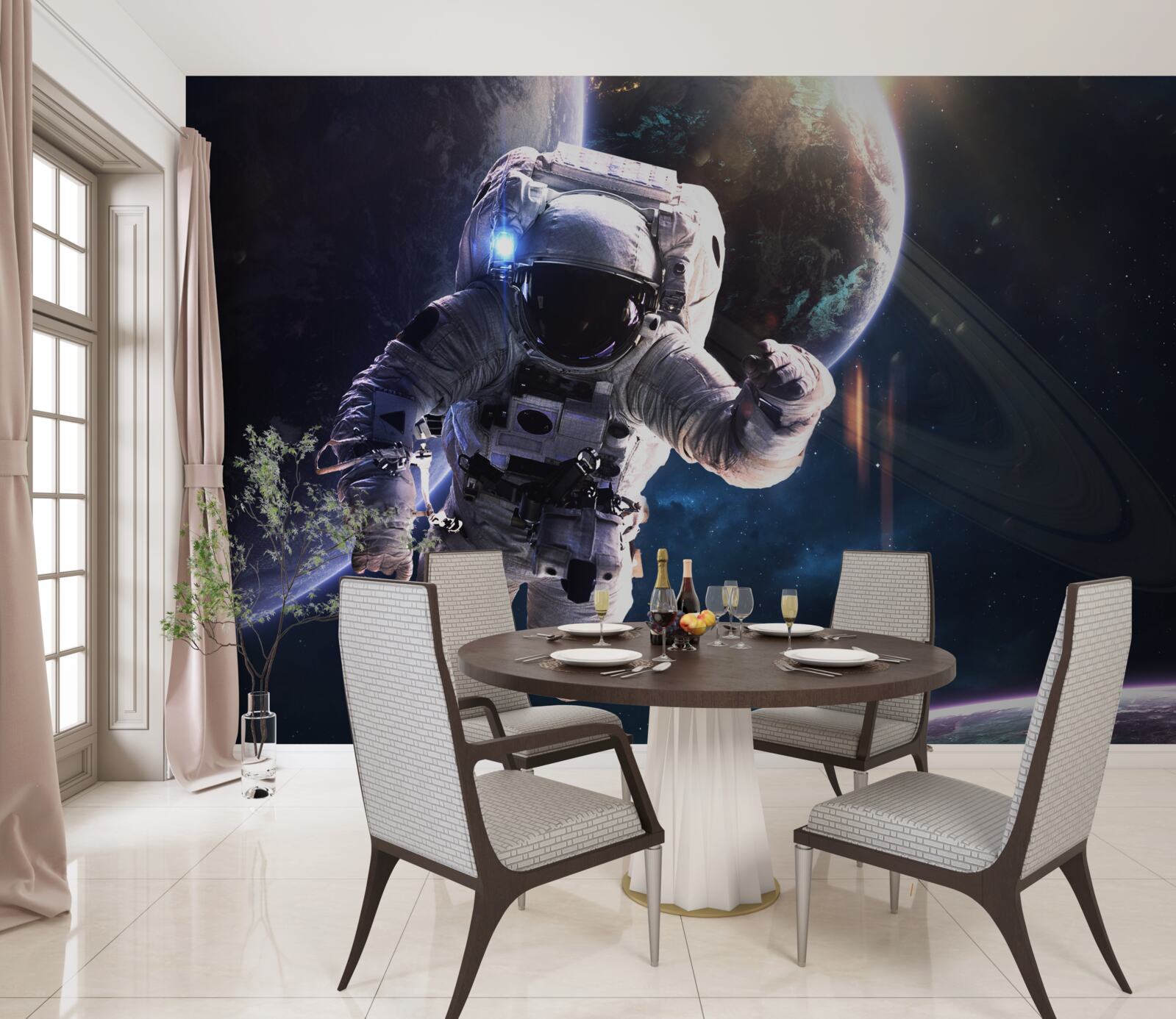 Fototapeta astronauta pozujący przed jowiszem